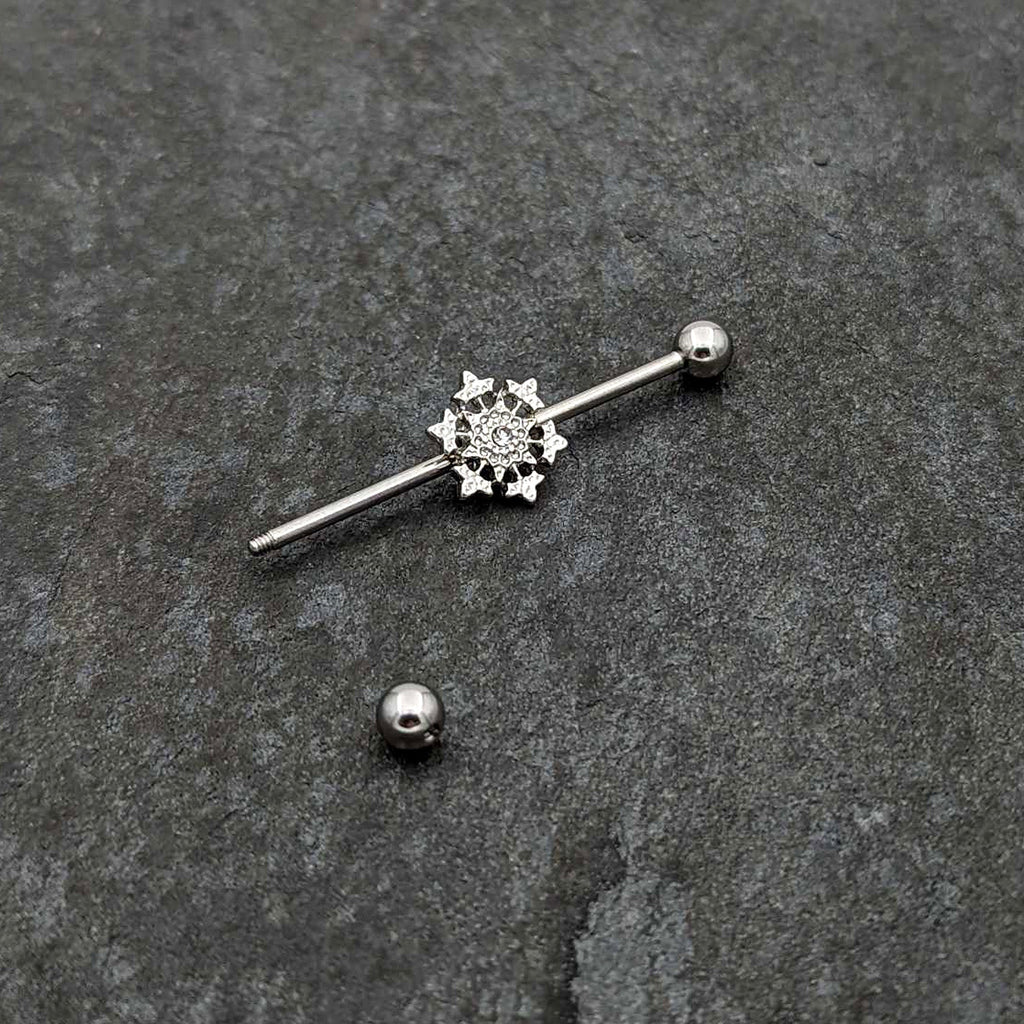 BodyCandy 14G Clear Gem Filigree Winter Snowflake Industrial Barbell 38mm — back view
