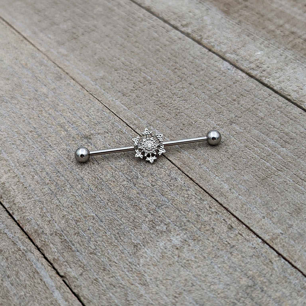 BodyCandy 14G Clear Gem Filigree Winter Snowflake Industrial Barbell 38mm — alternative angle