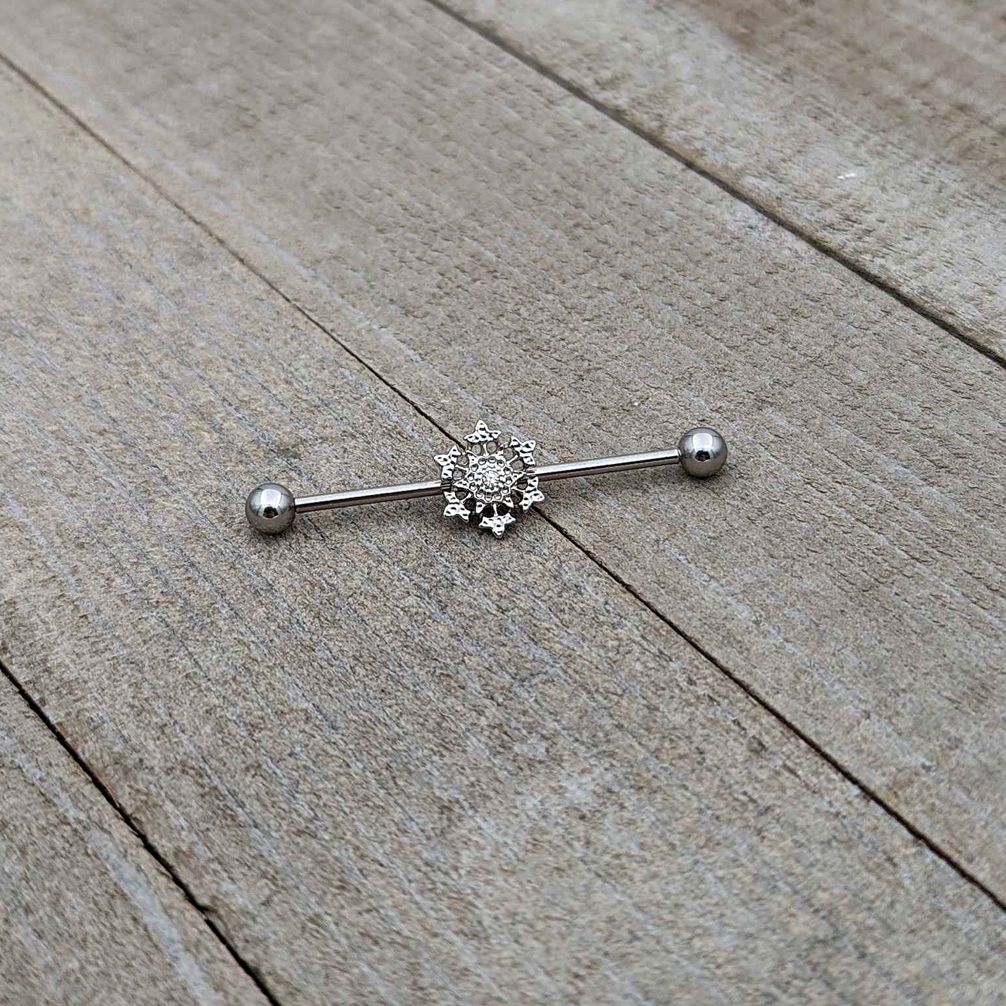 BodyCandy 14G Clear Gem Filigree Winter Snowflake Industrial Barbell 38mm — alternative angle