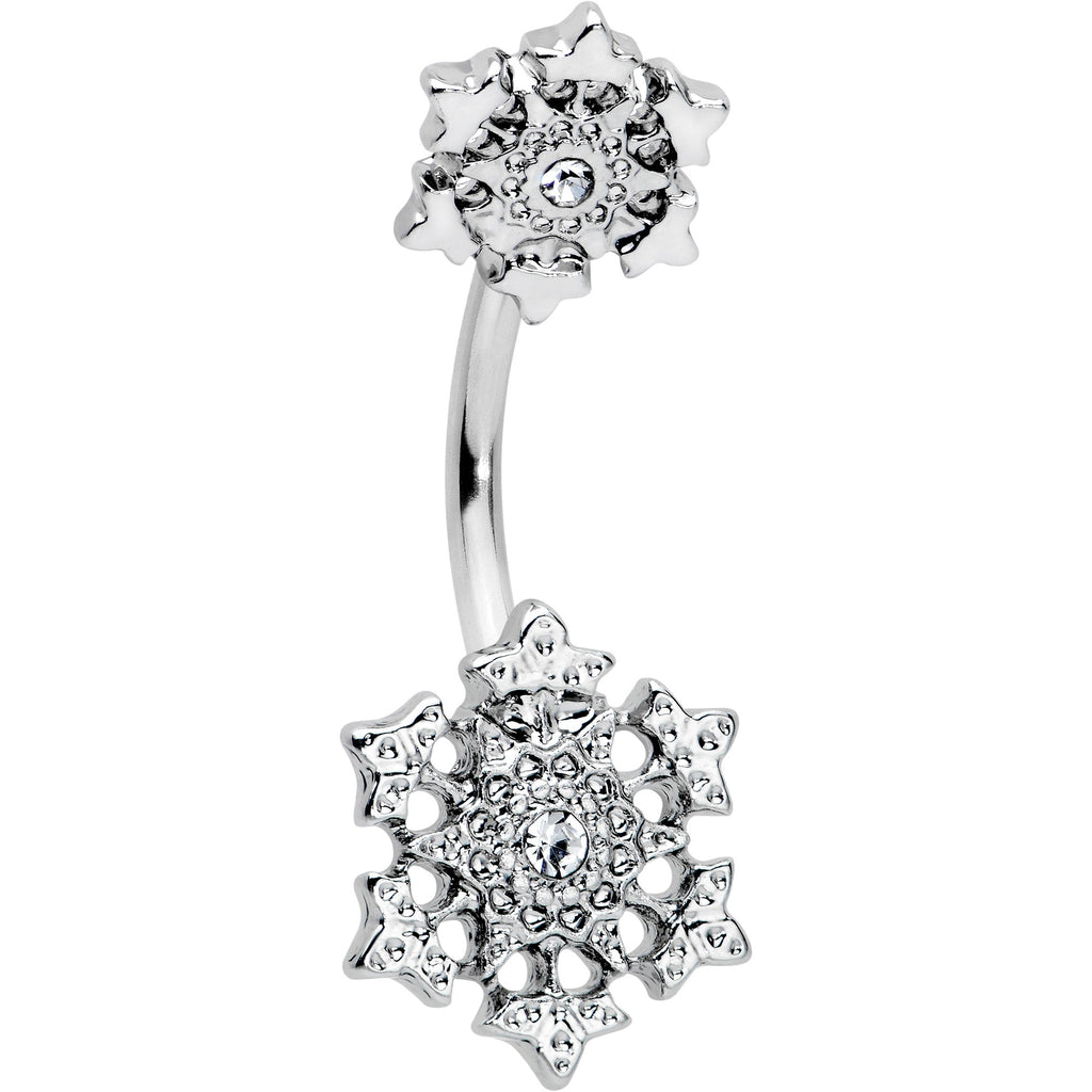 BodyCandy Clear Gem Filigree Winter Snowflakes Double Mount Belly Ring — main product shot