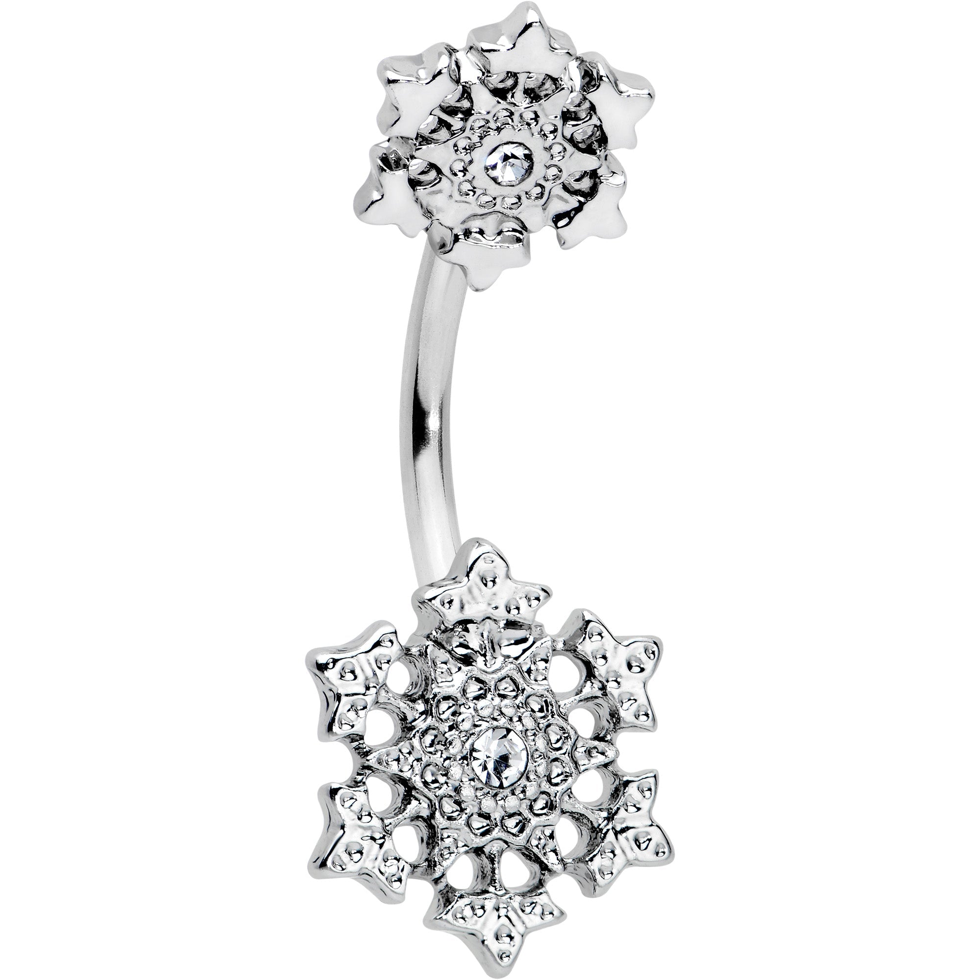 BodyCandy Clear Gem Filigree Winter Snowflakes Double Mount Belly Ring — main product shot