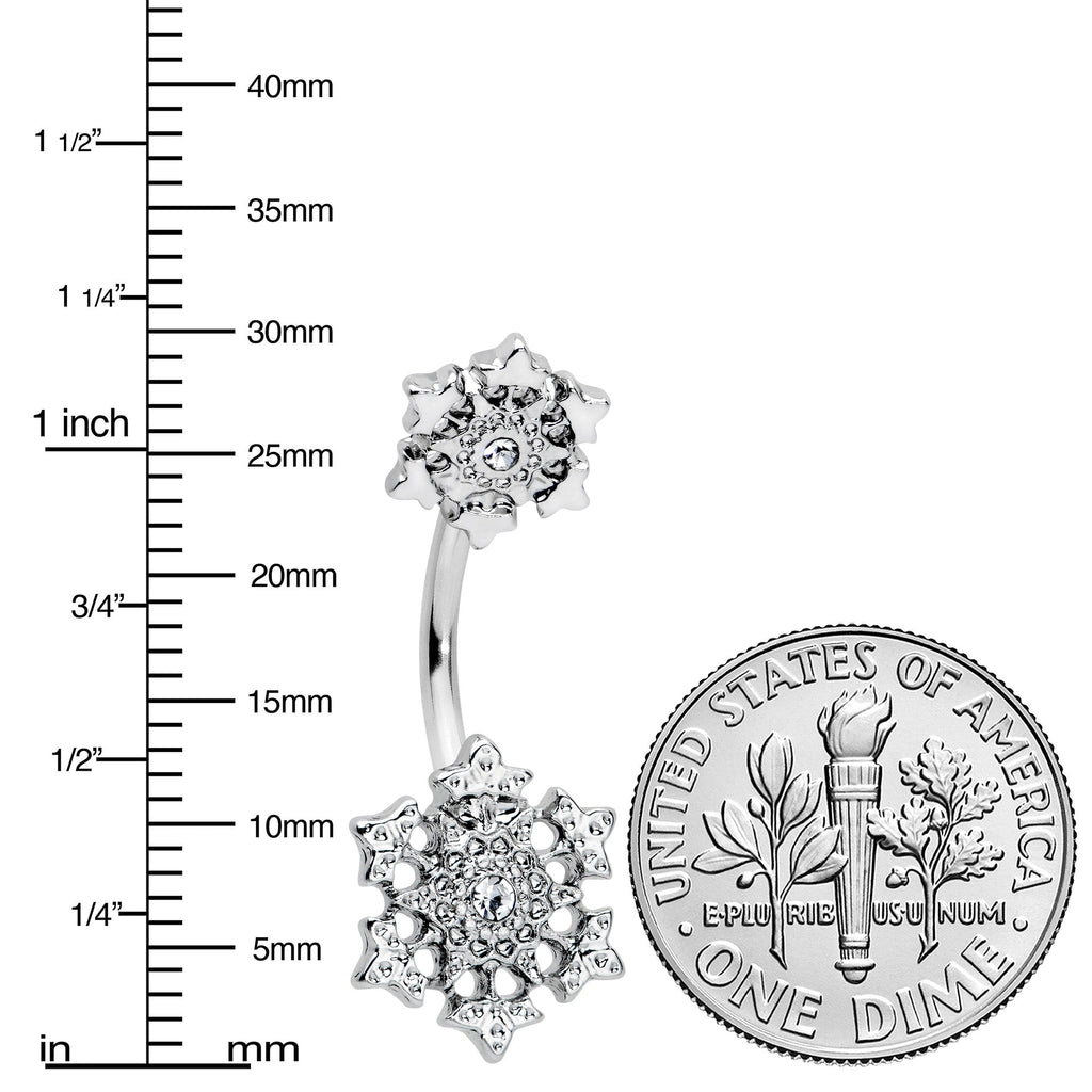 BodyCandy Clear Gem Filigree Winter Snowflakes Double Mount Belly Ring — lifestyle context