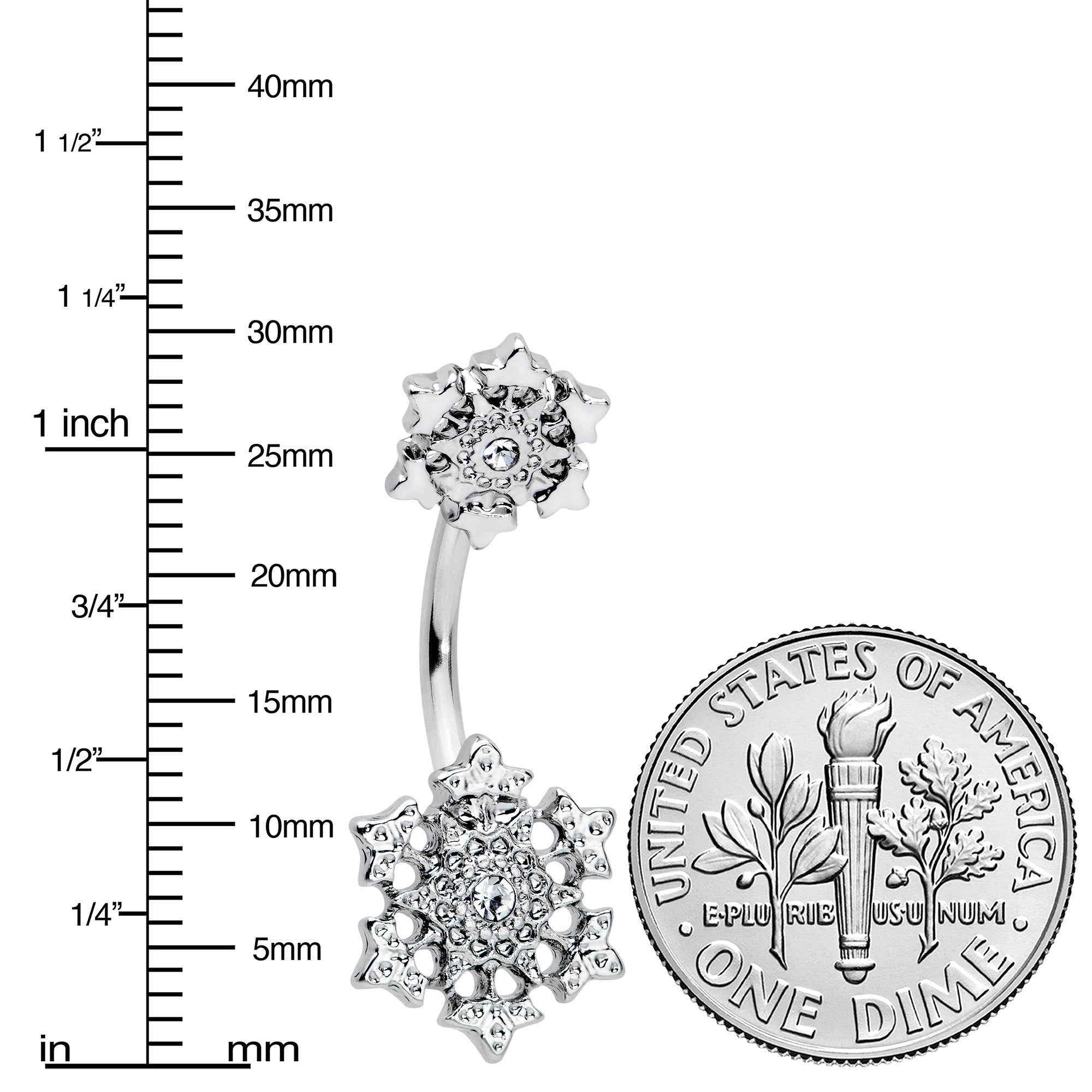 BodyCandy Clear Gem Filigree Winter Snowflakes Double Mount Belly Ring — lifestyle context