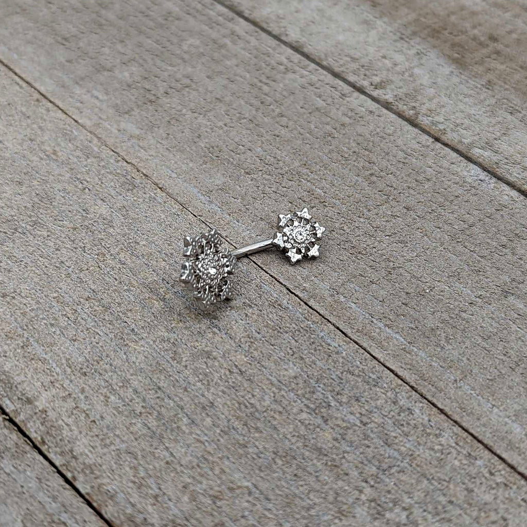 BodyCandy Clear Gem Filigree Winter Snowflakes Double Mount Belly Ring — alternative angle