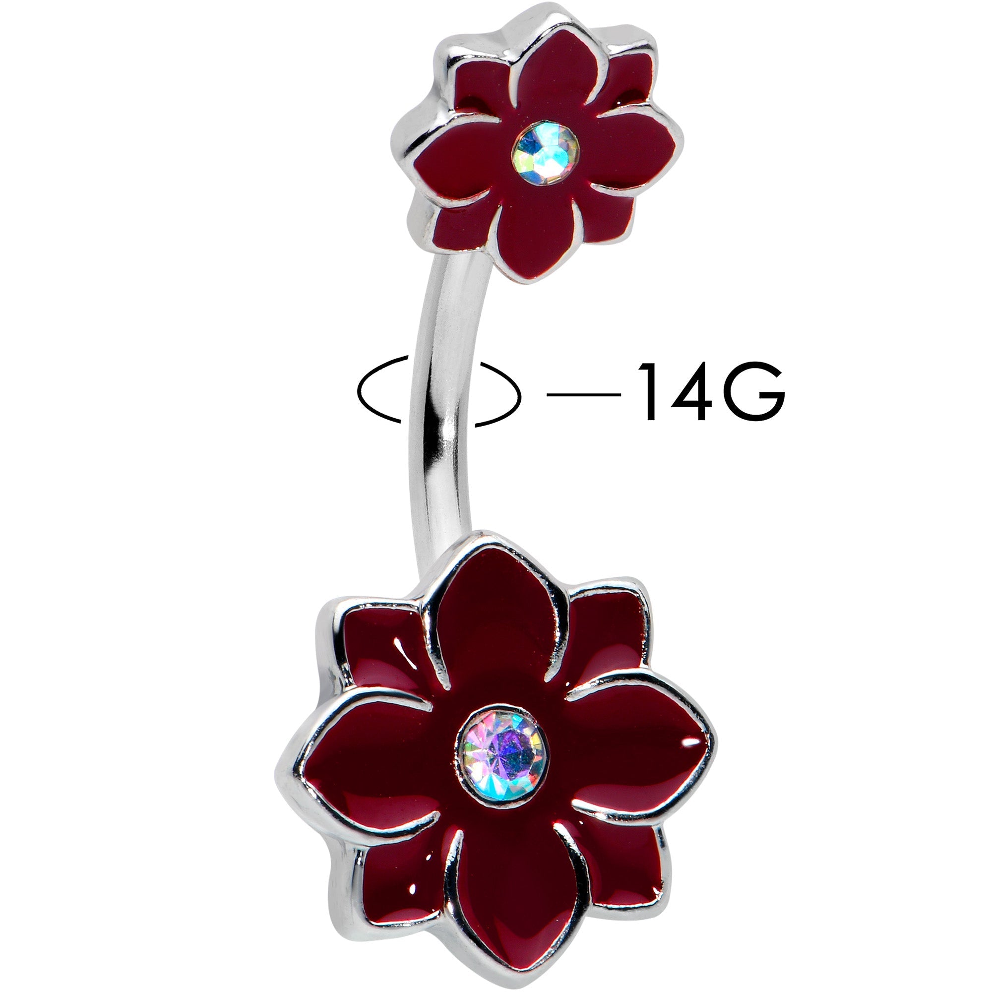 BodyCandy Aurora Gem Poinsettia Flower Festive Double Mount Belly Ring — detail close-up