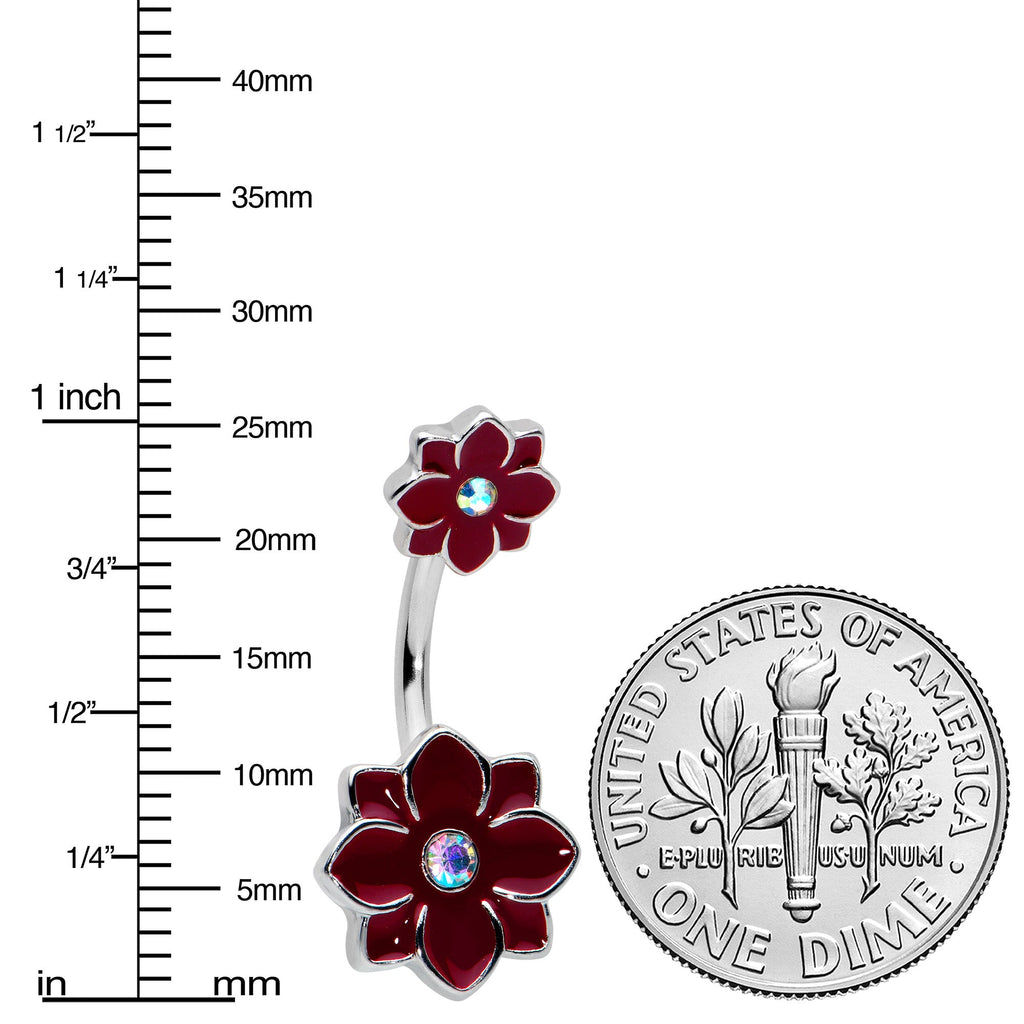 BodyCandy Aurora Gem Poinsettia Flower Festive Double Mount Belly Ring — lifestyle context