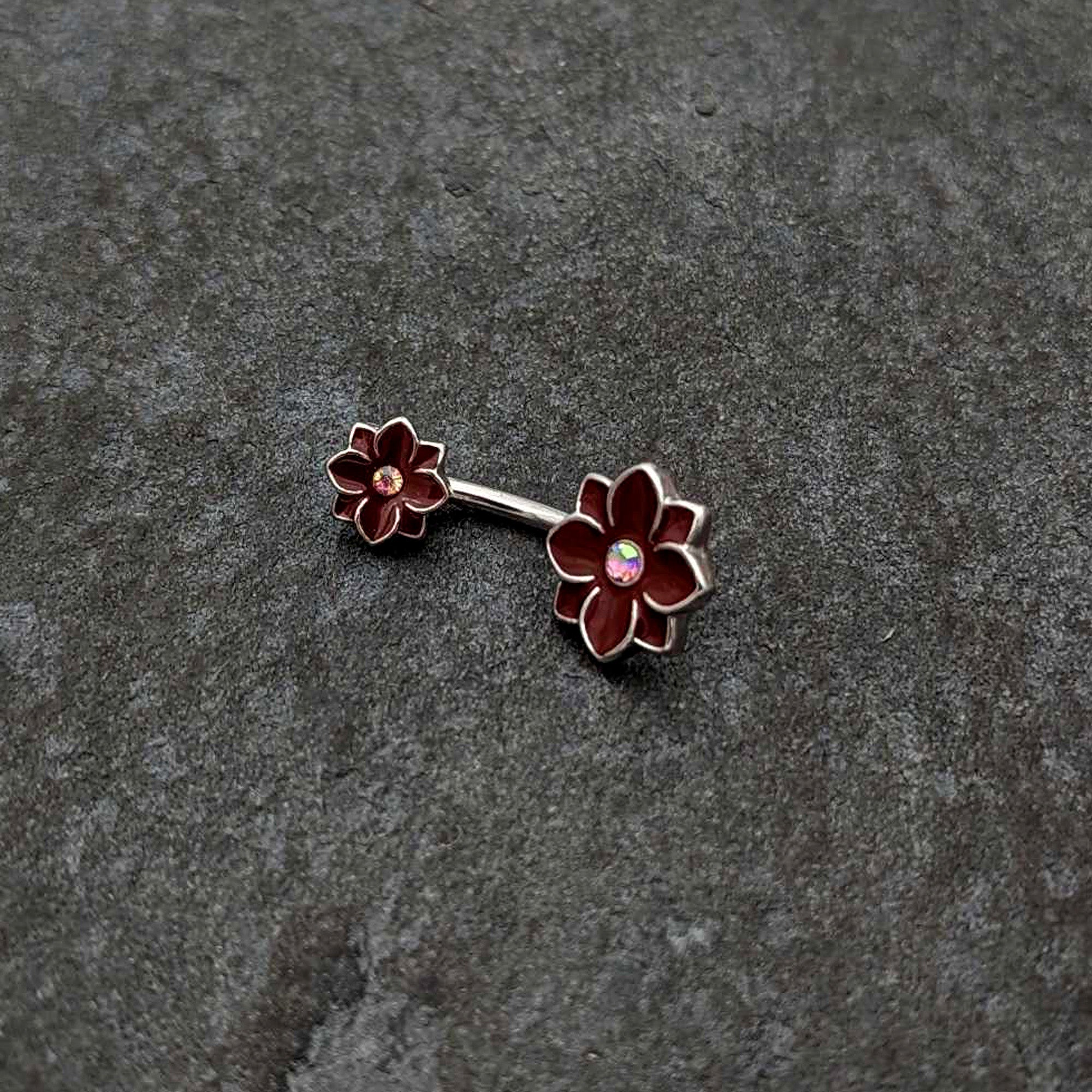 BodyCandy Aurora Gem Poinsettia Flower Festive Double Mount Belly Ring — side view