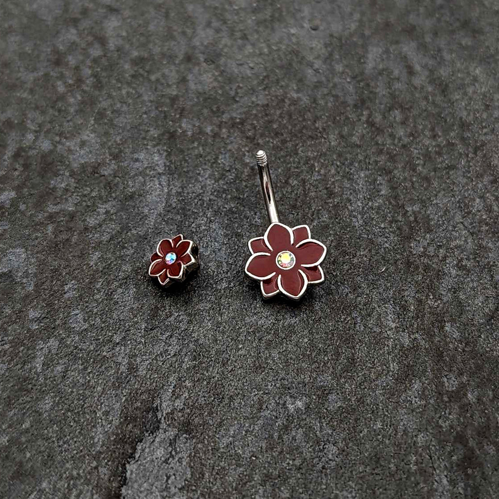 BodyCandy Aurora Gem Poinsettia Flower Festive Double Mount Belly Ring — back view