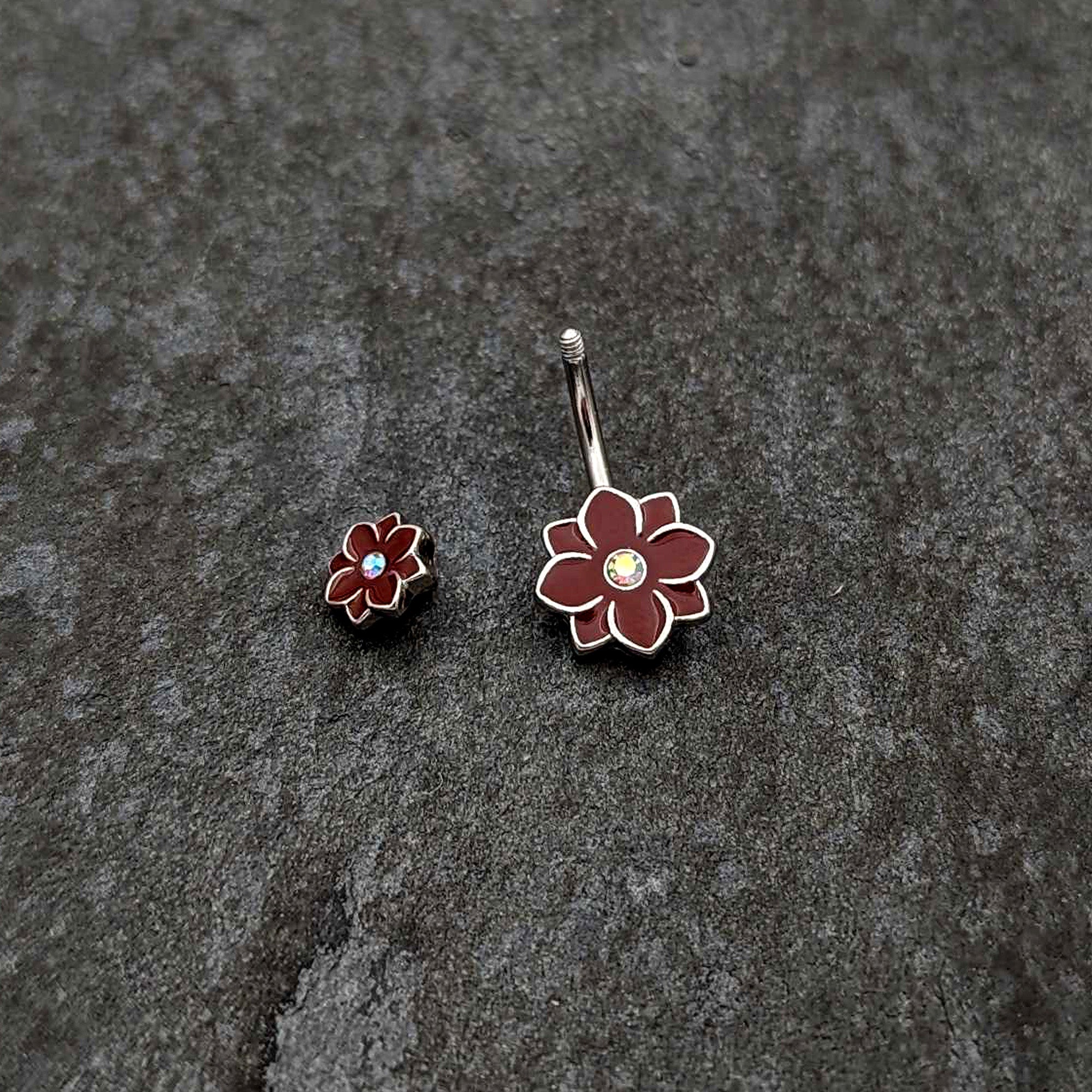 BodyCandy Aurora Gem Poinsettia Flower Festive Double Mount Belly Ring — back view