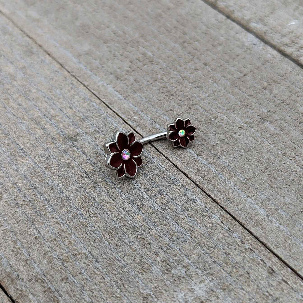 BodyCandy Aurora Gem Poinsettia Flower Festive Double Mount Belly Ring — alternative angle