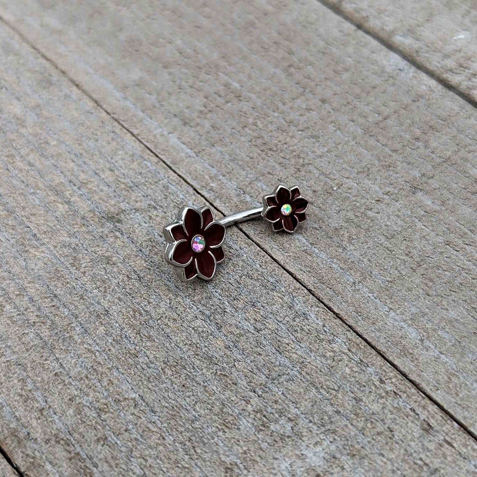 BodyCandy Aurora Gem Poinsettia Flower Festive Double Mount Belly Ring — alternative angle