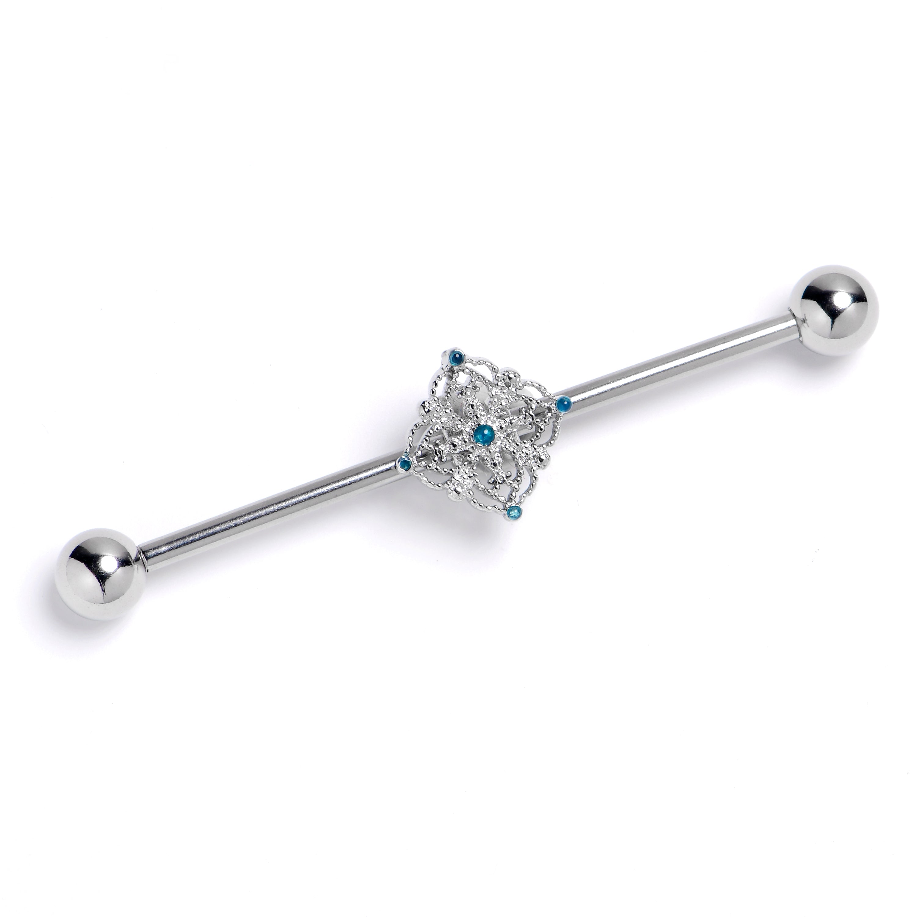 BodyCandy 14G Blue Gem Lacy Rhombus Industrial Barbell 38mm — main product shot