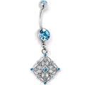 BodyCandy Blue Gem Filigree Rhombus Dangle Belly Ring — main product shot