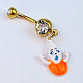 BodyCandy Clear Gem Gold Tone Pumpkin Haunter Ghost Dangle Belly Ring — main product shot