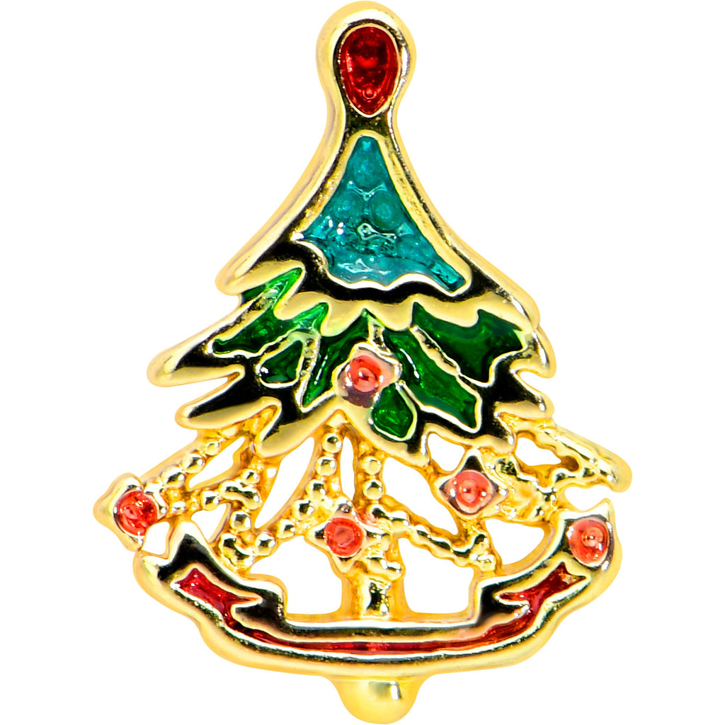 BodyCandy 16G 1/4 Red Gem Gold Tone Deco Holiday Tree Cartilage Earring — detail close-up
