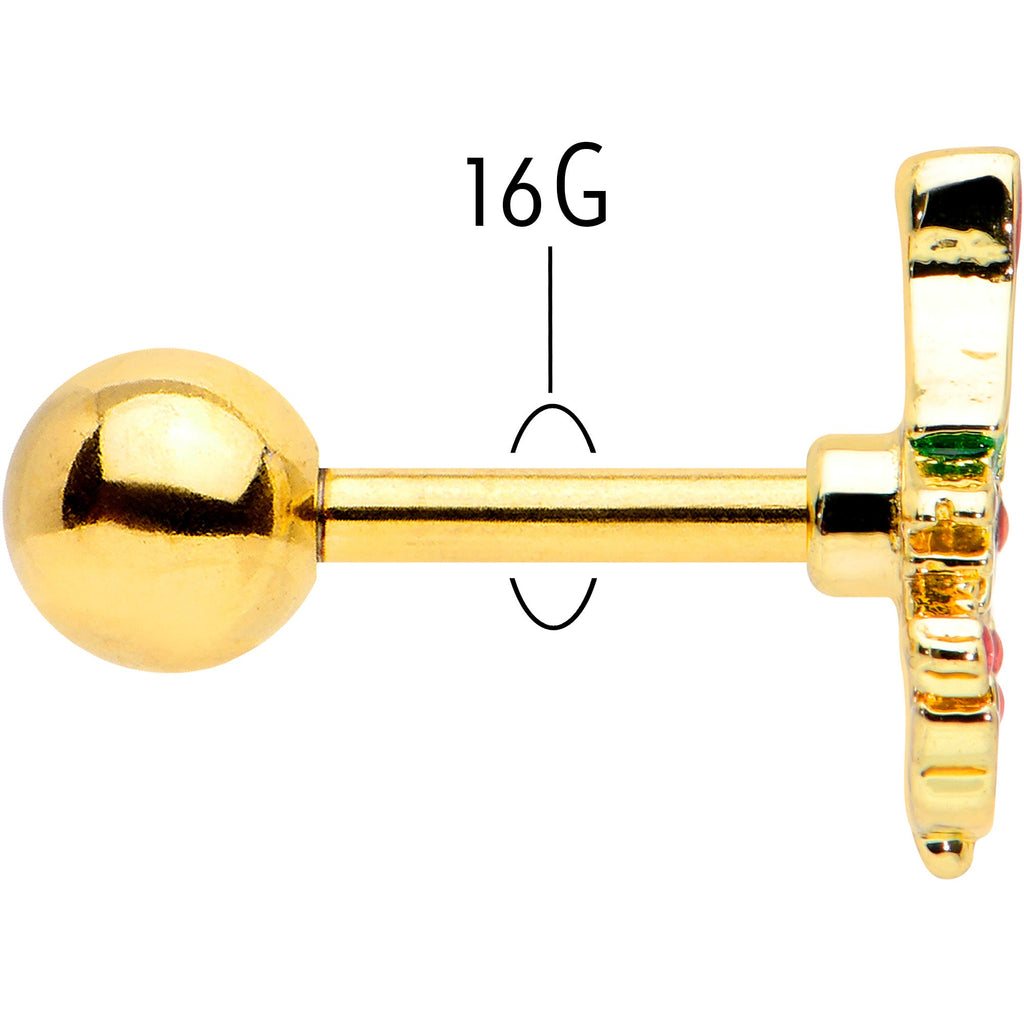 BodyCandy 16G 1/4 Red Gem Gold Tone Deco Holiday Tree Cartilage Earring — back view