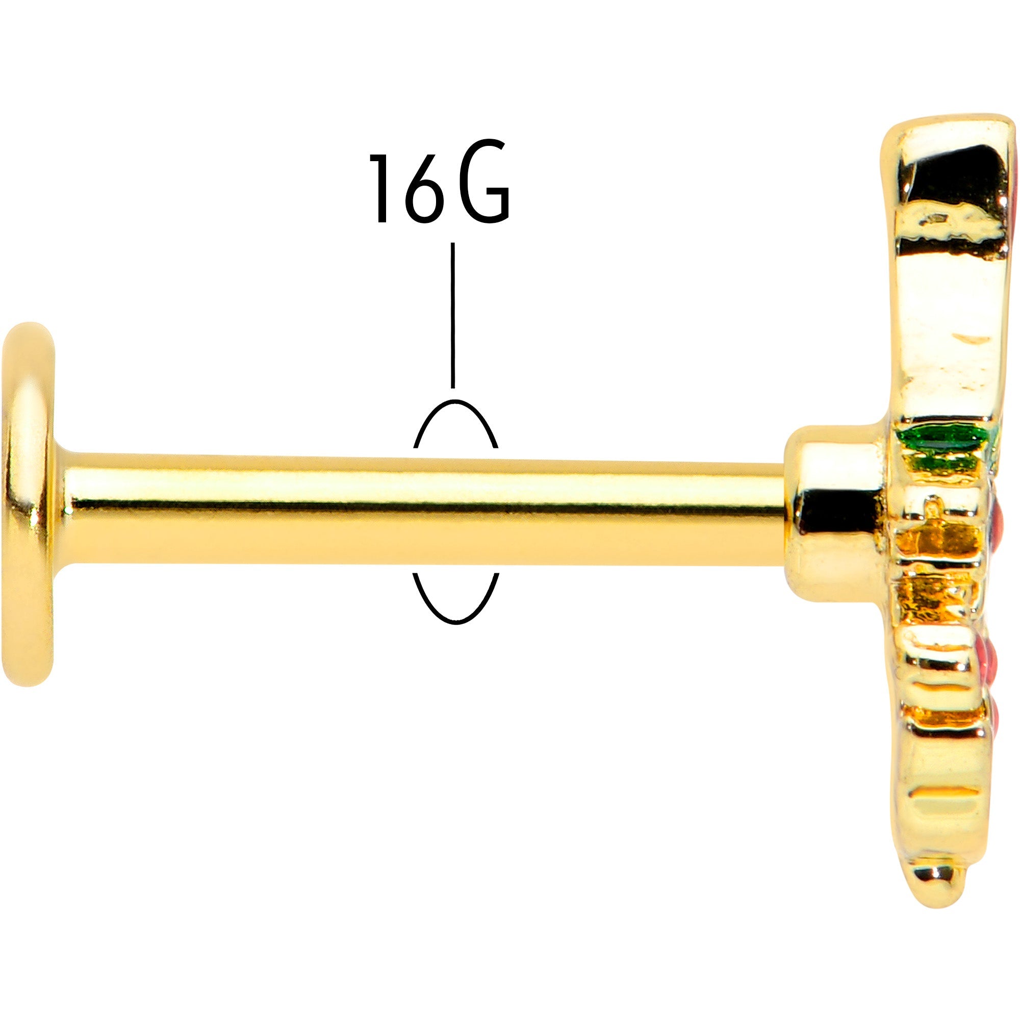 BodyCandy 16G 5/16 Red Gem Gold Tone Deco Holiday Tree Labret Monroe Tragus — back view