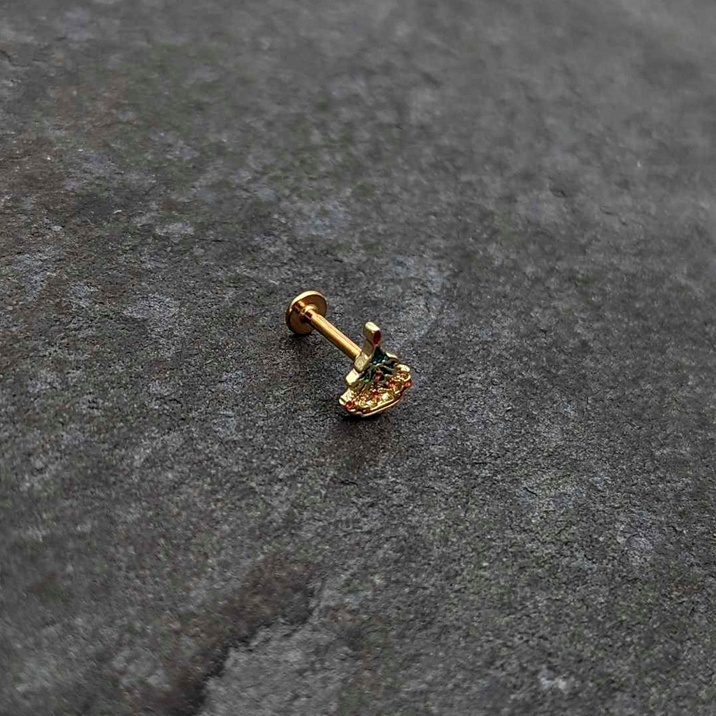 BodyCandy 16G 5/16 Red Gem Gold Tone Deco Holiday Tree Labret Monroe Tragus — alternative angle
