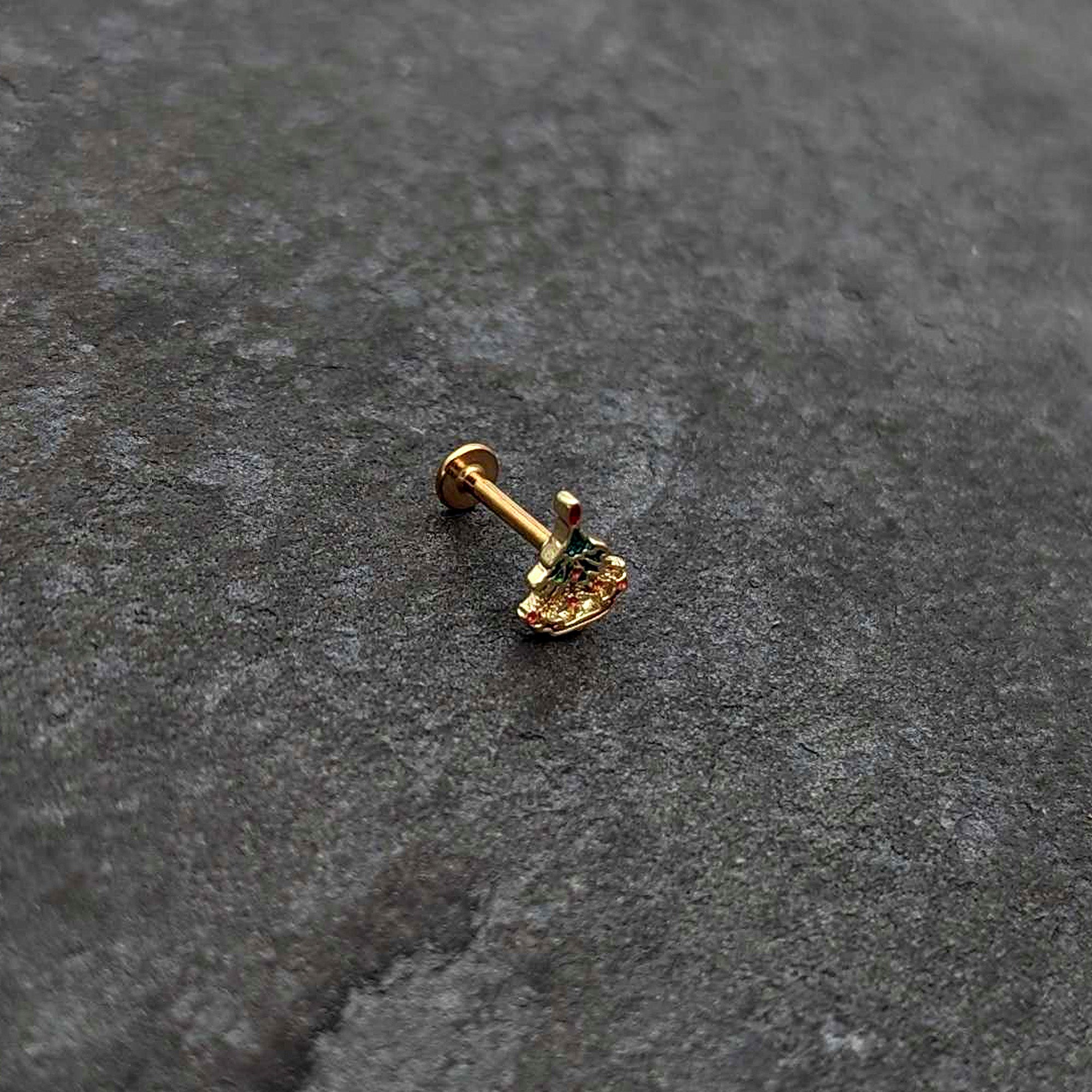BodyCandy 16G 5/16 Red Gem Gold Tone Deco Holiday Tree Labret Monroe Tragus — alternative angle