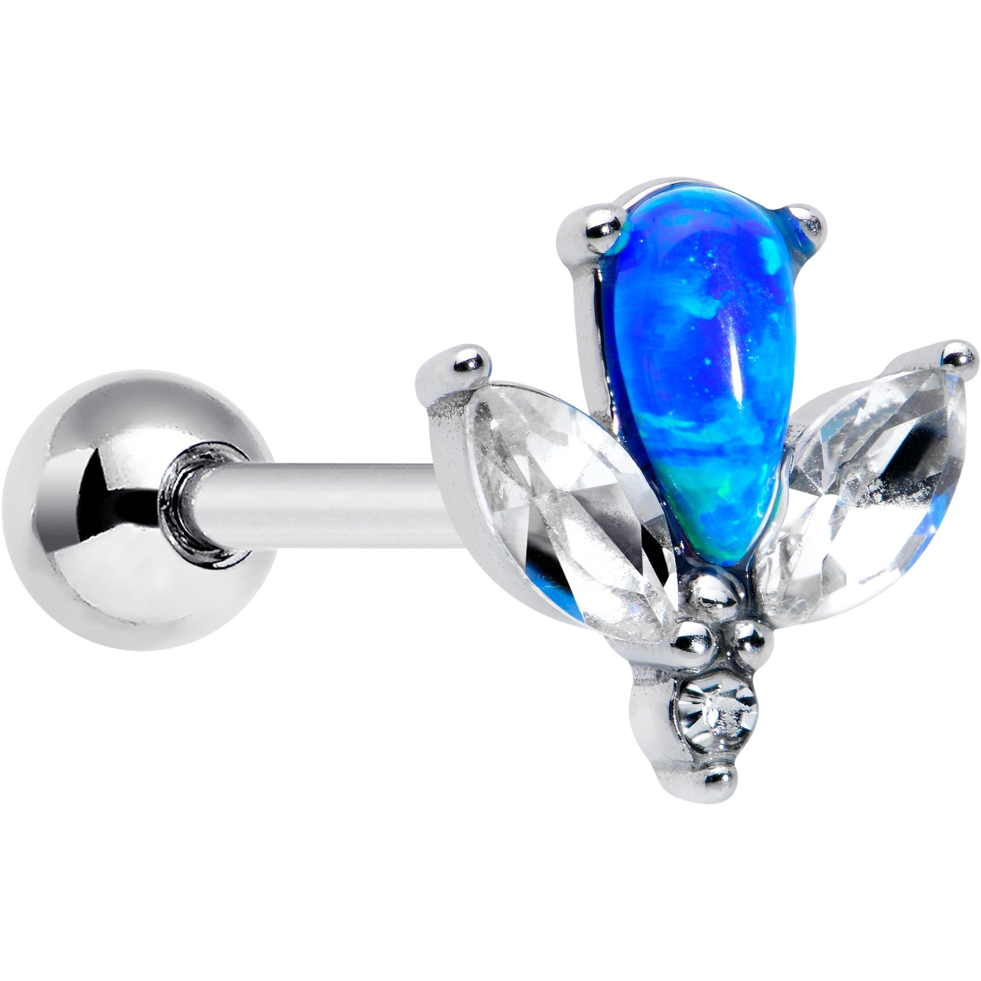 BodyCandy Blue Synthetic Opal Style Flower Barbell Tongue Ring — main product shot