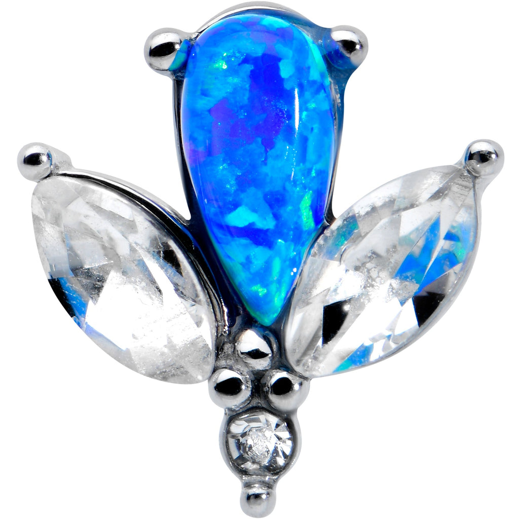 BodyCandy Blue Synthetic Opal Style Flower Barbell Tongue Ring — detail close-up
