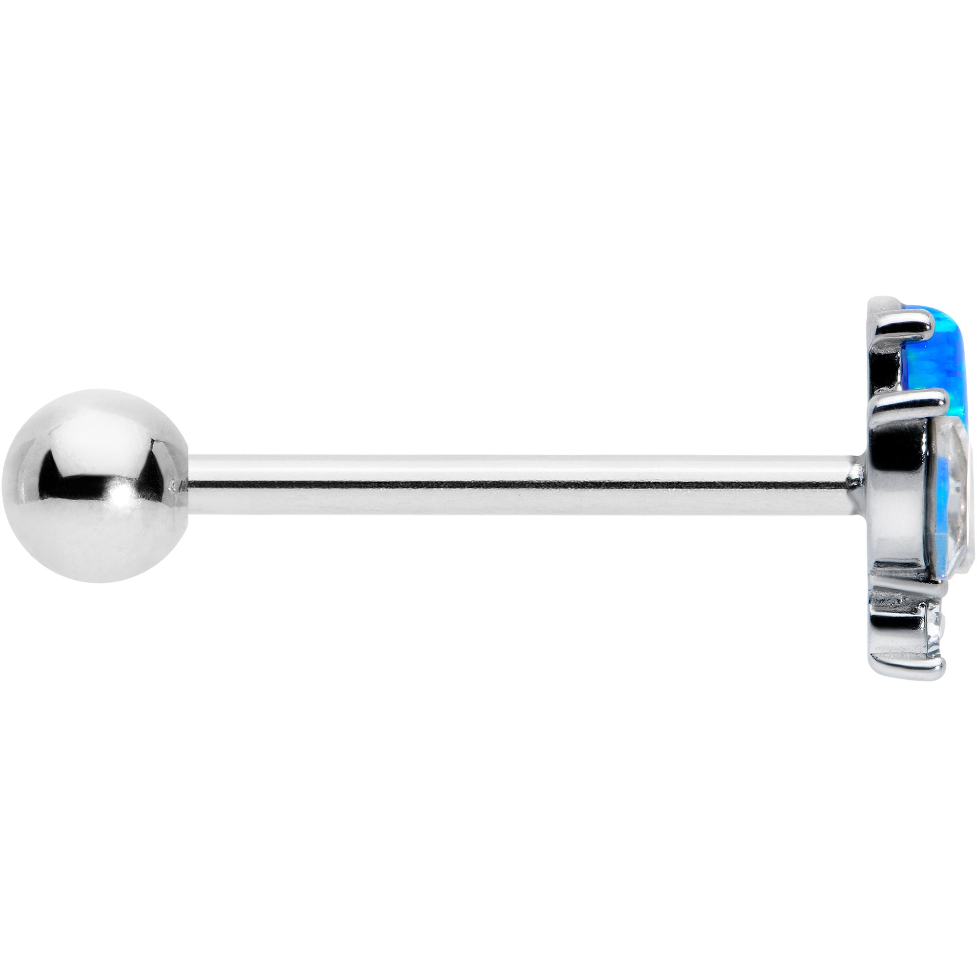 BodyCandy Blue Synthetic Opal Style Flower Barbell Tongue Ring — lifestyle context