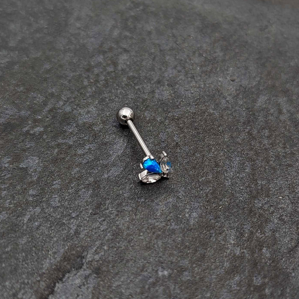 BodyCandy Blue Synthetic Opal Style Flower Barbell Tongue Ring — alternative angle
