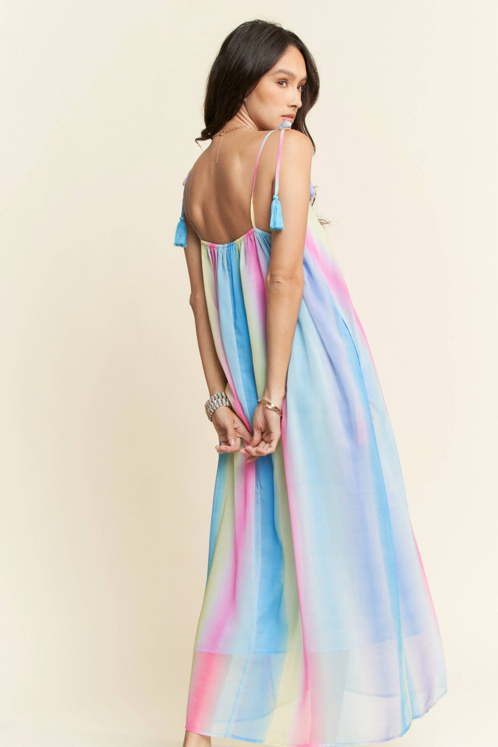 Pretty Little Patriot Pretty Little Patriot Ombré Rainbow Pastel Maxi with Tassles — detail shot 10