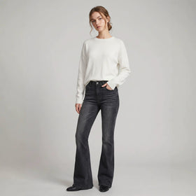 High-Waist Slim-Fit Slightly Flared Women's Jeans – Full-Length Denim Pants