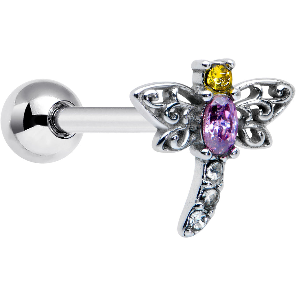 BodyCandy Purple Yellow Clear Gem Dragonfly Barbell Tongue Ring — main product shot