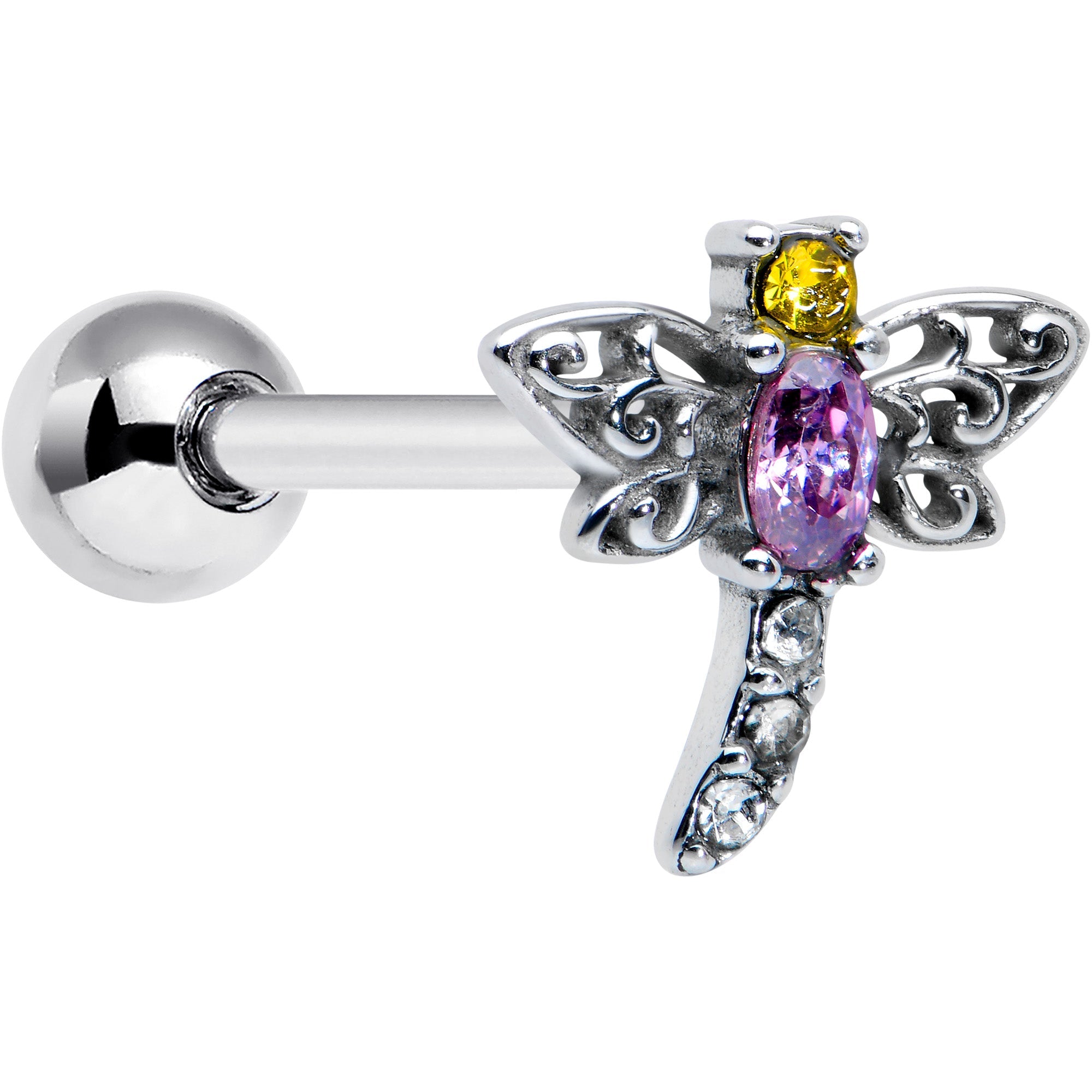 BodyCandy Purple Yellow Clear Gem Dragonfly Barbell Tongue Ring — main product shot