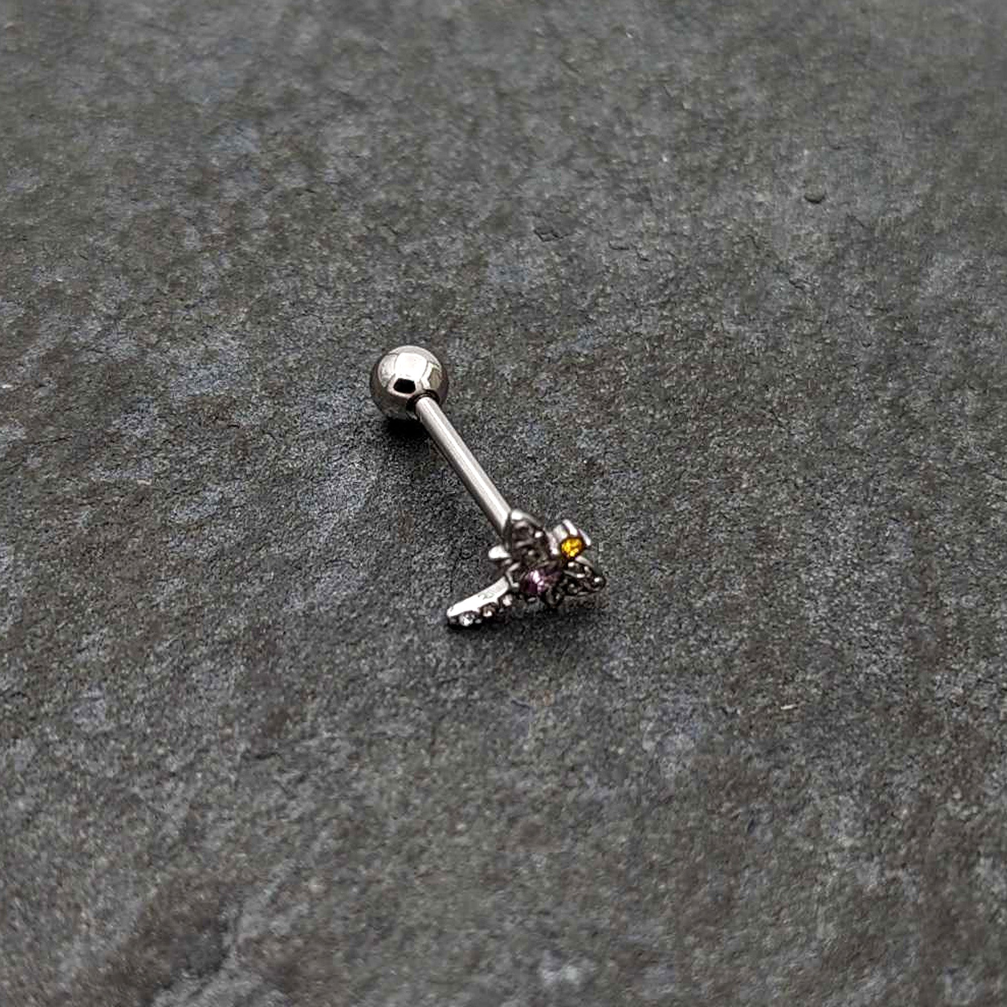 BodyCandy Purple Yellow Clear Gem Dragonfly Barbell Tongue Ring — alternative angle