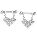 BodyCandy 14G 9/16 Blue Gem Lacy Rhombus Chain Dangle Nipple Ring Set — main product shot