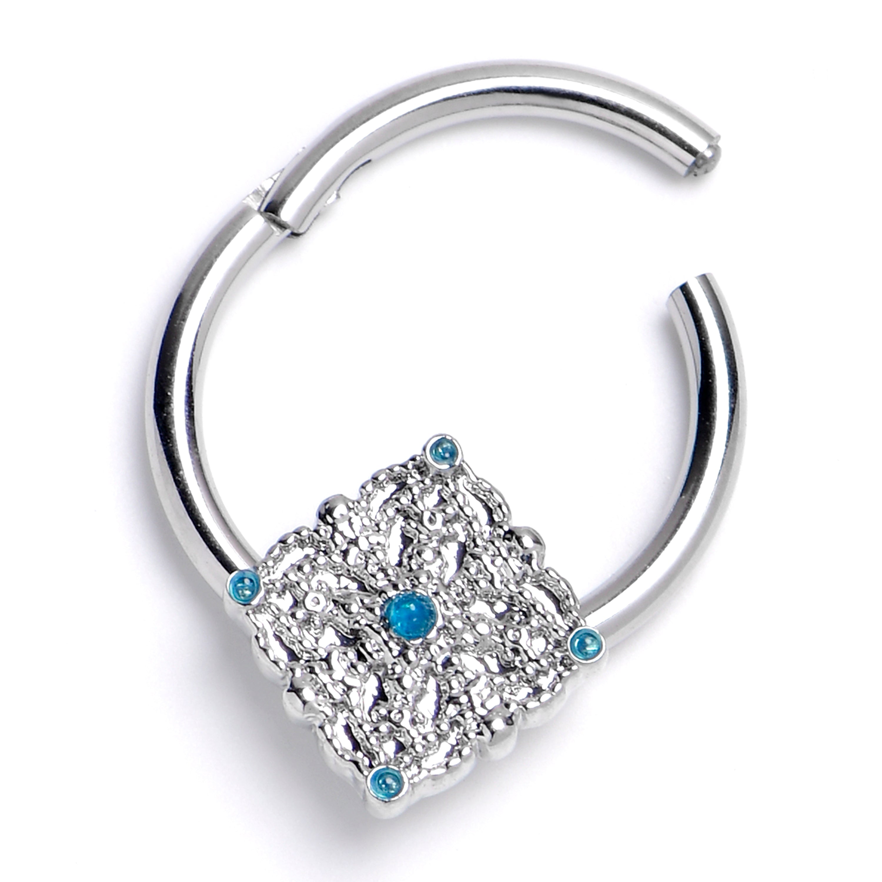 BodyCandy 16G 3/8 Lacy Rhombus Orbs Blue Hinged Segment Ring — main product shot
