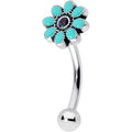 BodyCandy 16G 5/16 Blue Gem Flower Teal Petals Curved Eyebrow Ring — main product shot