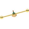 BodyCandy 14G Red Gem Gold Tone Deco Holiday Tree Industrial Barbell 38mm — main product shot
