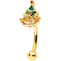 BodyCandy 16G 5/16 Red Gem Gold Tone Deco Holiday Tree Curved Eyebrow Ring — main product shot