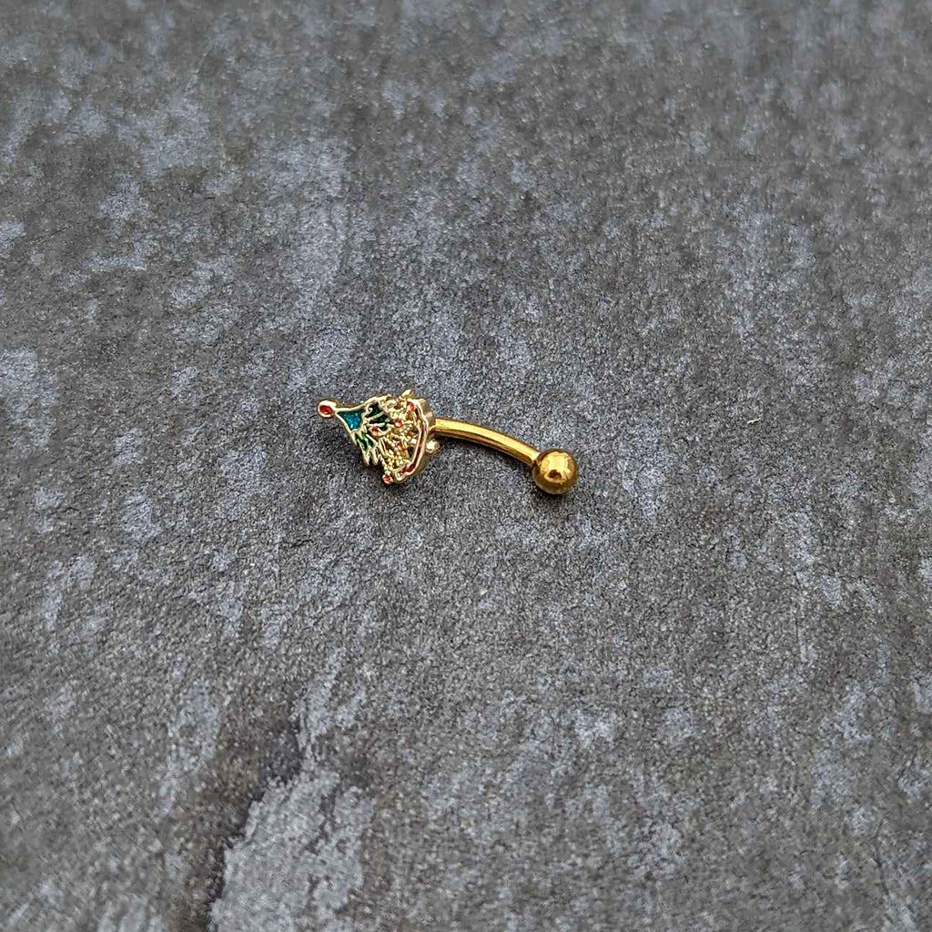 BodyCandy 16G 5/16 Red Gem Gold Tone Deco Holiday Tree Curved Eyebrow Ring — back view