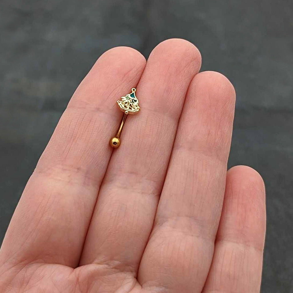 BodyCandy 16G 5/16 Red Gem Gold Tone Deco Holiday Tree Curved Eyebrow Ring — size reference