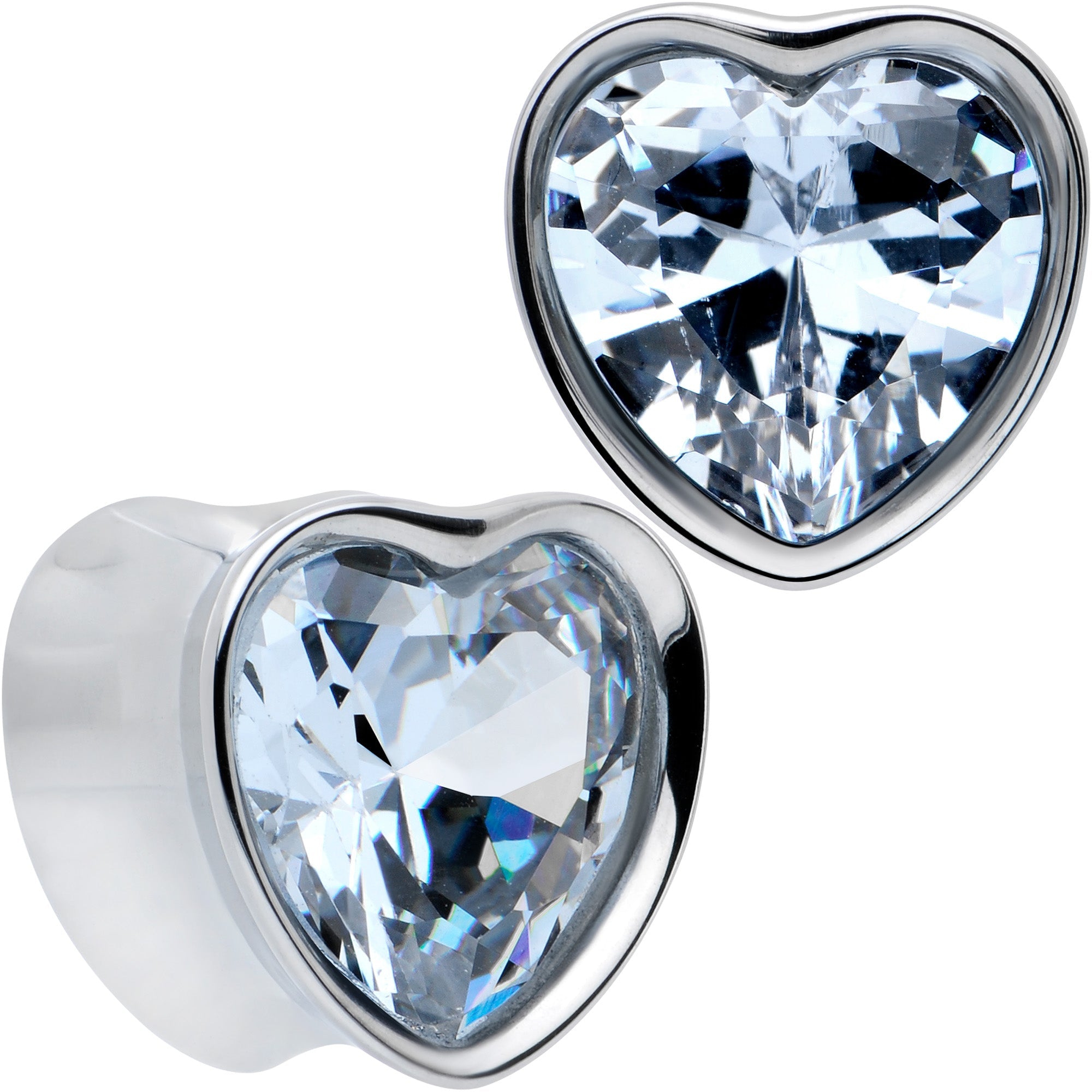 BodyCandy Stainless Steel CZ Gem Heart In Heart Double Flare Plug Set 8mm to 16mm — comparison shot