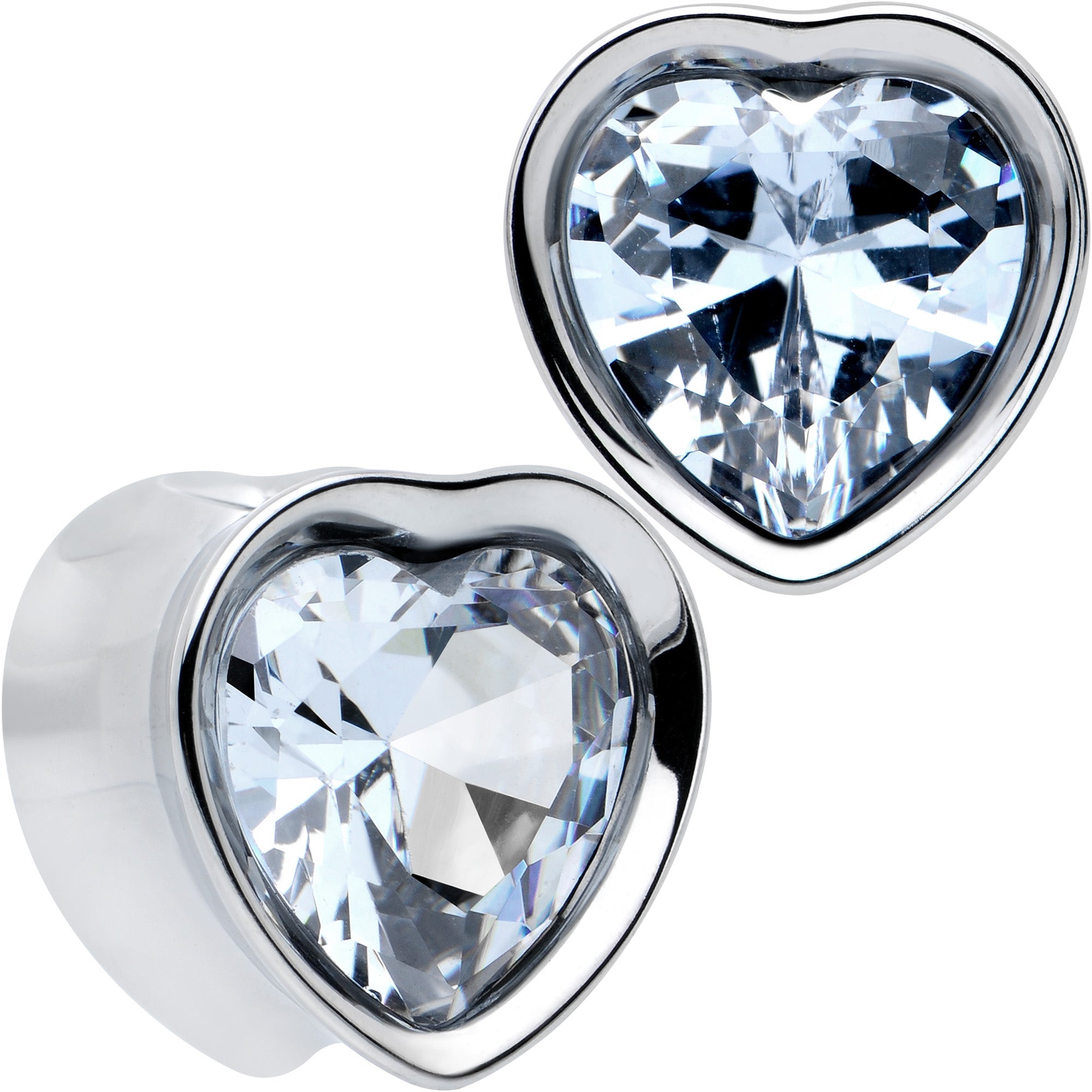 BodyCandy Stainless Steel CZ Gem Heart In Heart Double Flare Plug Set 8mm to 16mm — fabric or material detail