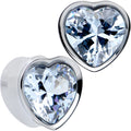 BodyCandy Stainless Steel CZ Gem Heart In Heart Double Flare Plug Set 8mm to 16mm — feature highlight
