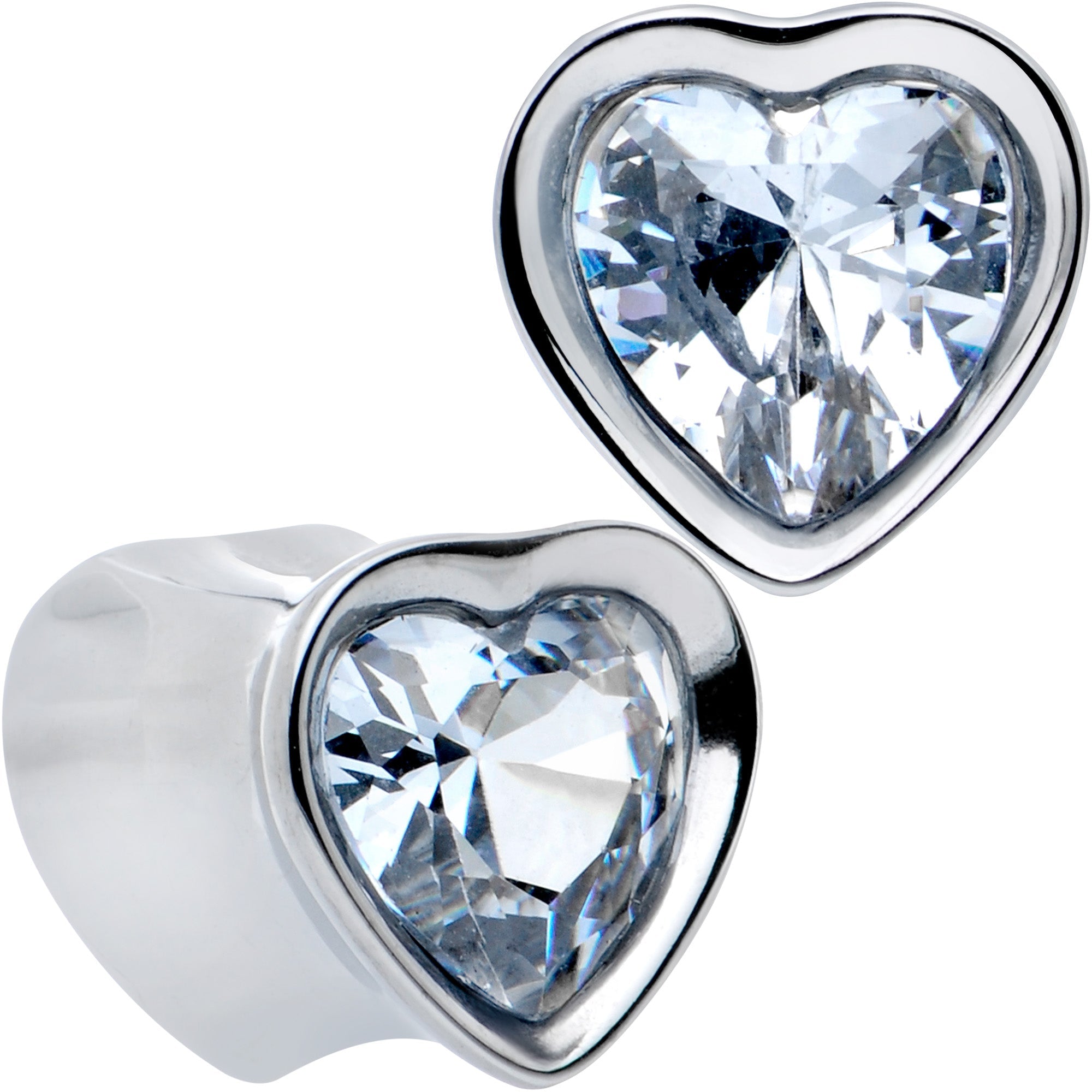 BodyCandy Stainless Steel CZ Gem Heart In Heart Double Flare Plug Set 8mm to 16mm — packaging