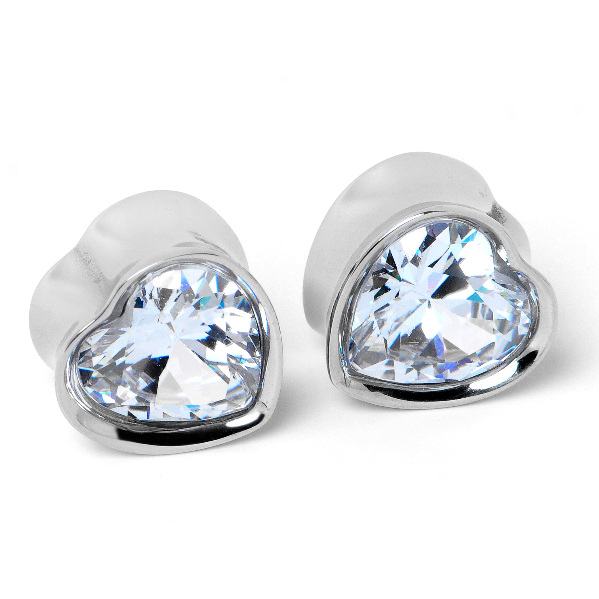 BodyCandy Stainless Steel CZ Gem Heart In Heart Double Flare Plug Set 8mm to 16mm — alternative angle