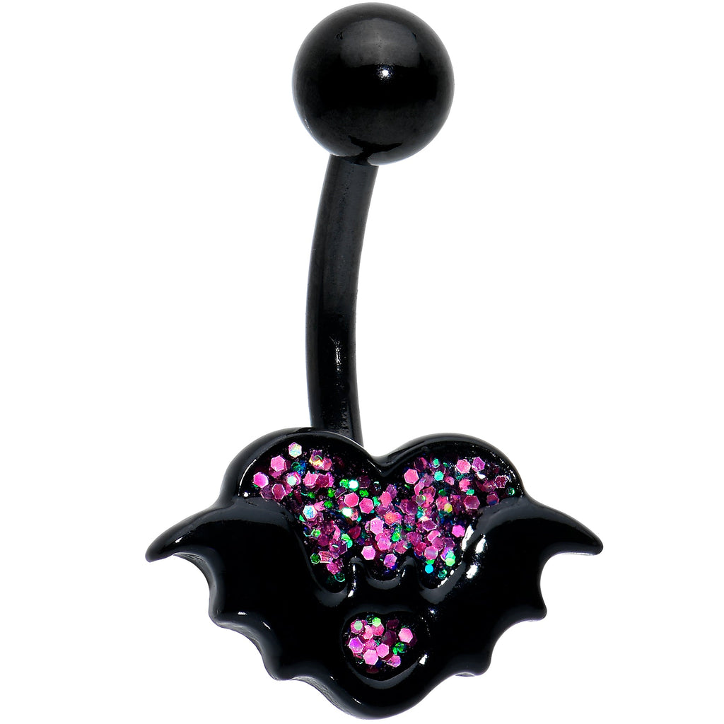 BodyCandy Black Bat Heart Halloween Pink Green Belly Ring — main product shot
