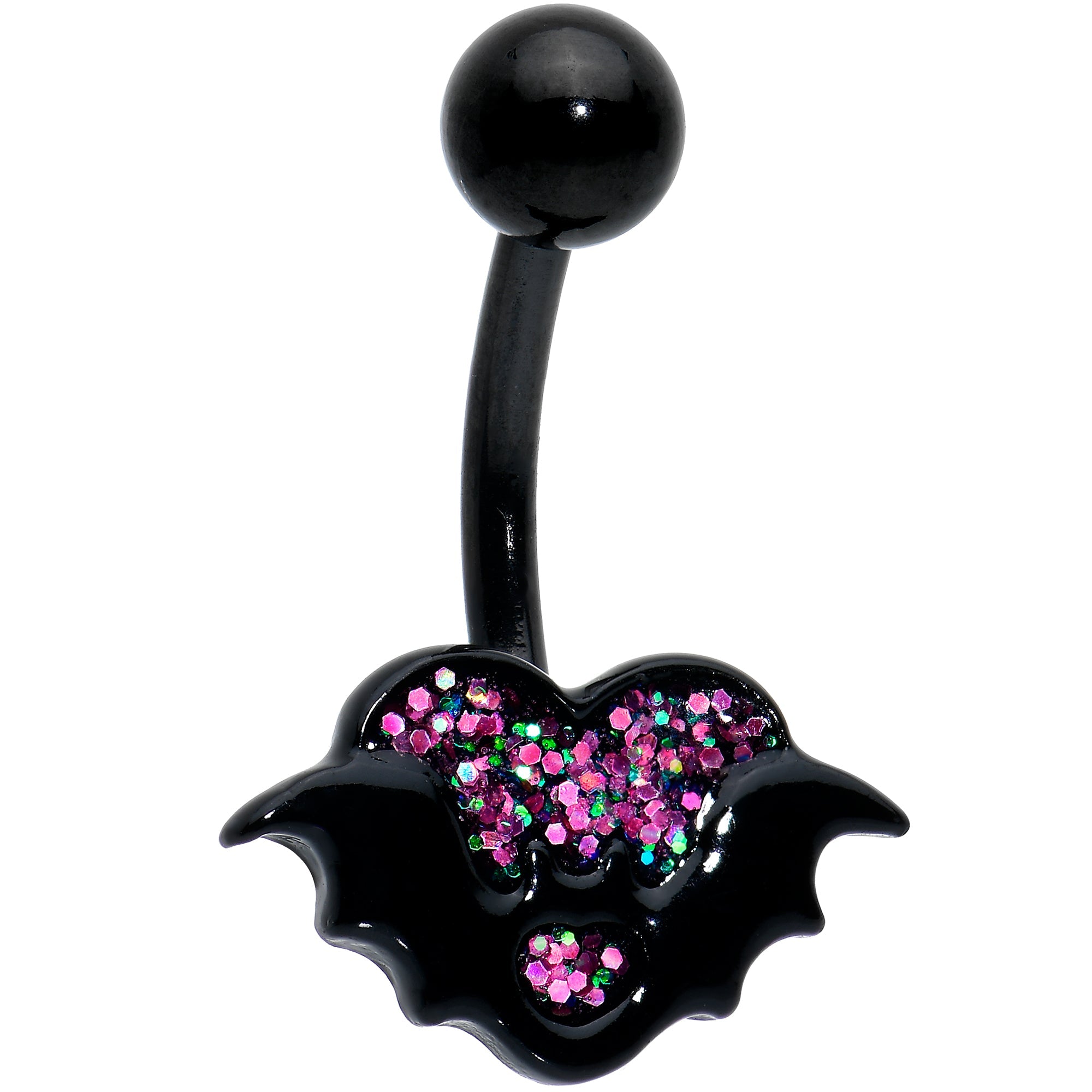 BodyCandy Black Bat Heart Halloween Pink Green Belly Ring — main product shot