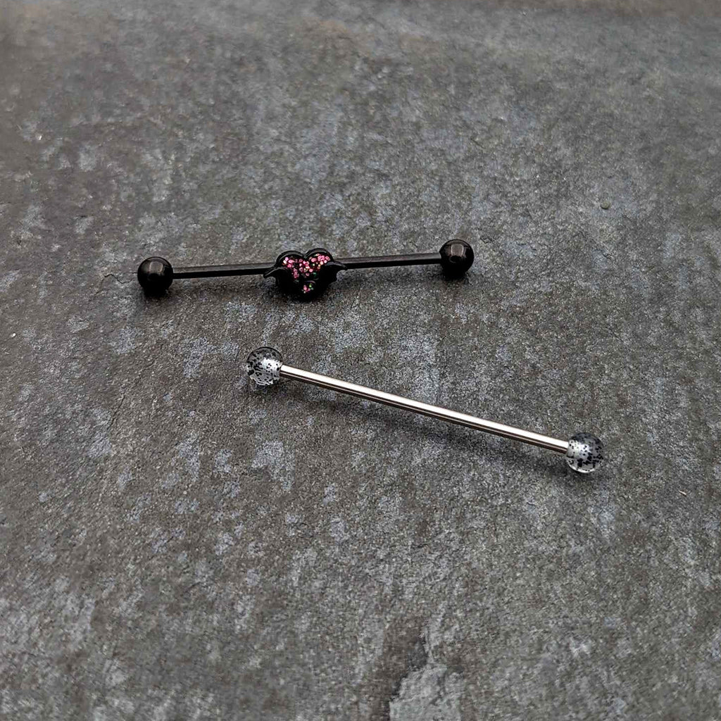 BodyCandy 14G Black Bat Heart Halloween Clear Industrial Barbell 38mm Set of 2 — lifestyle context