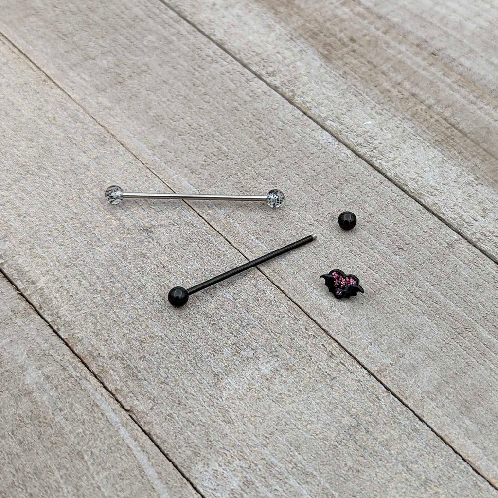 BodyCandy 14G Black Bat Heart Halloween Clear Industrial Barbell 38mm Set of 2 — alternative angle