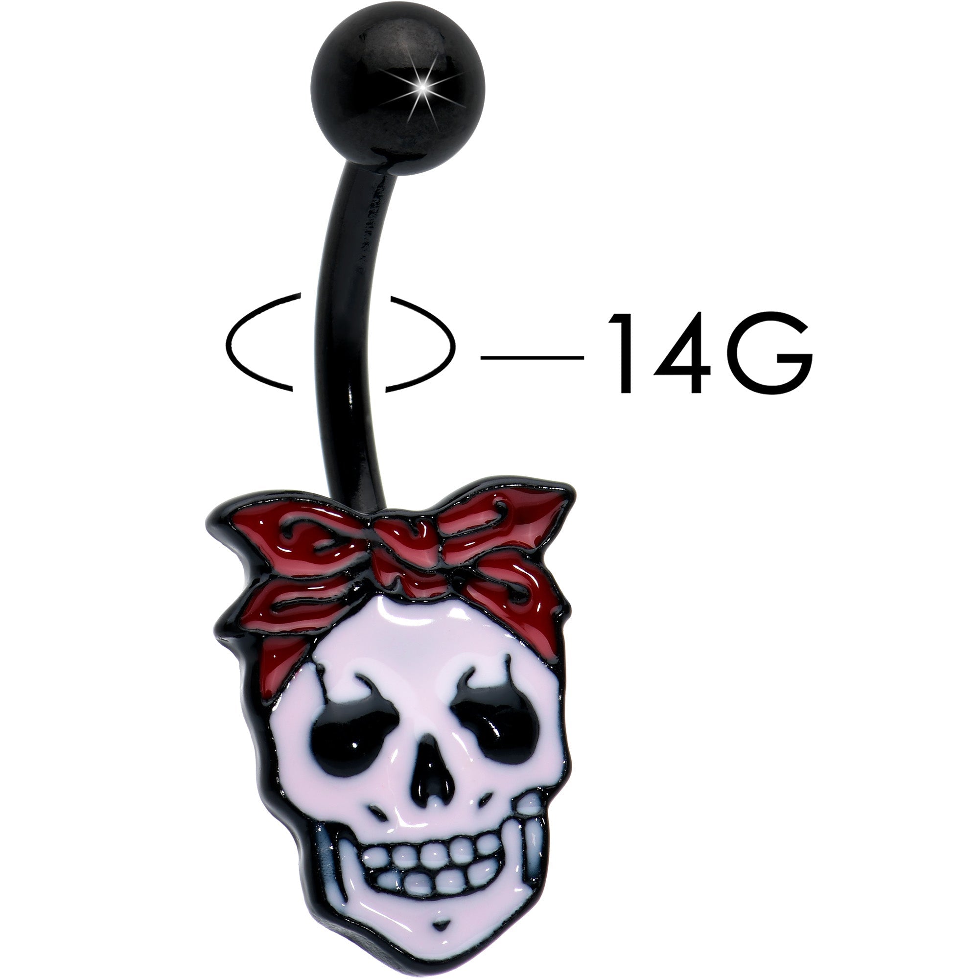 BodyCandy Black Halloween Skull Kerchief Spooky Belly Ring — detail close-up