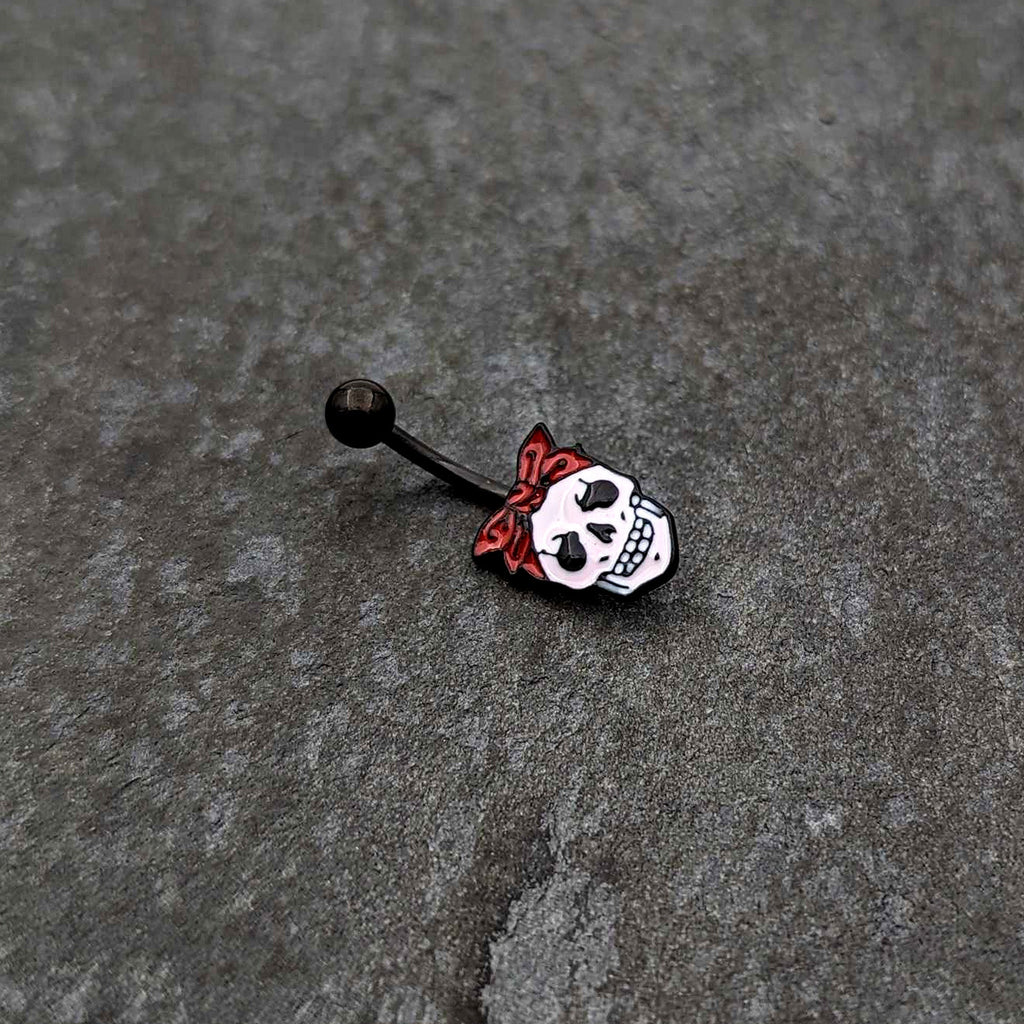 BodyCandy Black Halloween Skull Kerchief Spooky Belly Ring — lifestyle context